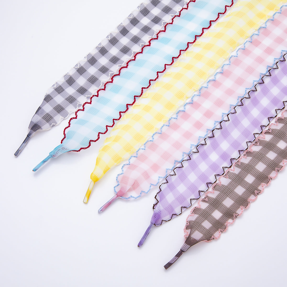Black, Pink Outline Checkered Gingham Ribbon Shoelace Accessories | WB-00015
