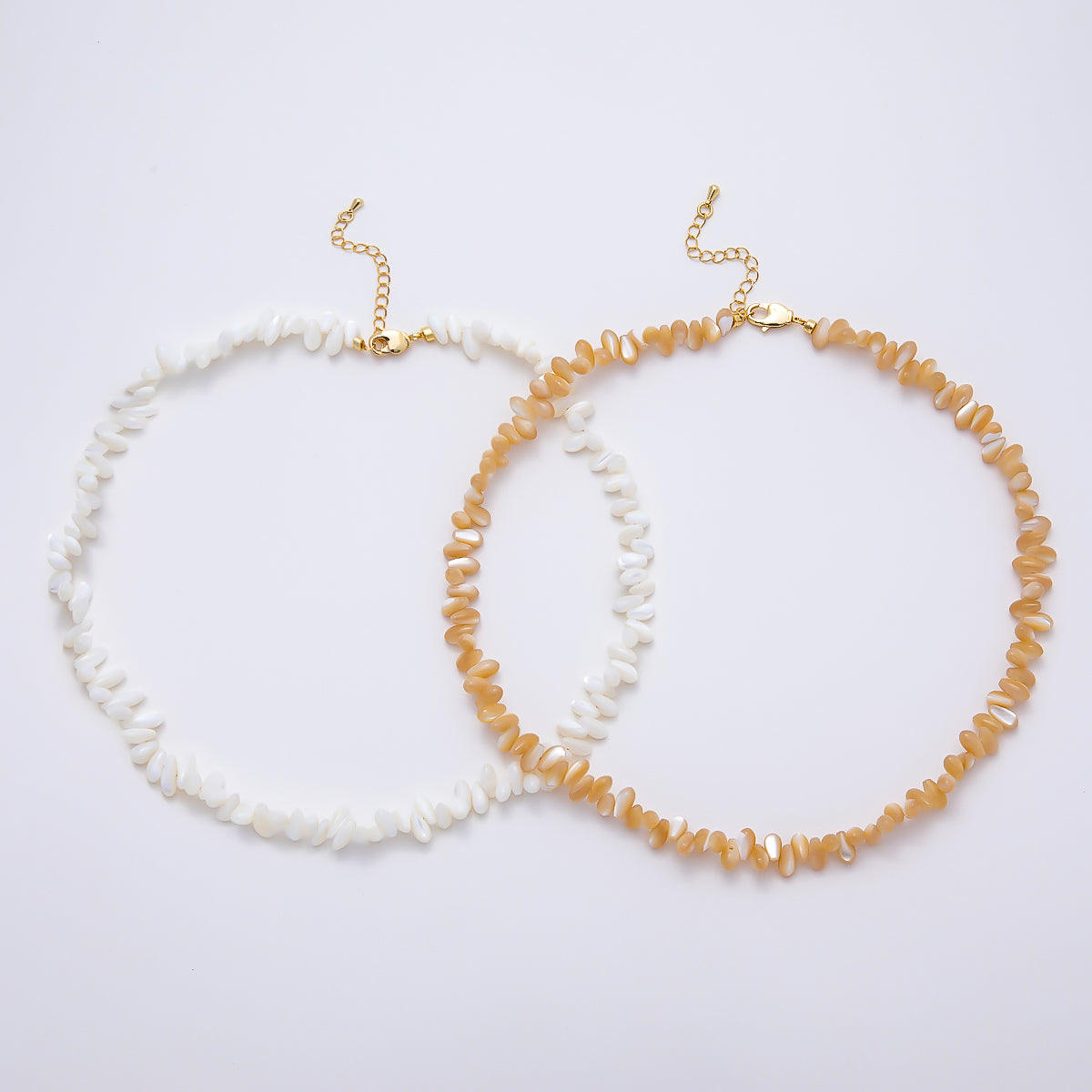 18K Gold Filled 7.5mm Yellow, White Shell Pearl Pebble Gemstone Chain 16.5 Inch Necklace | WA-00400 WA-00407