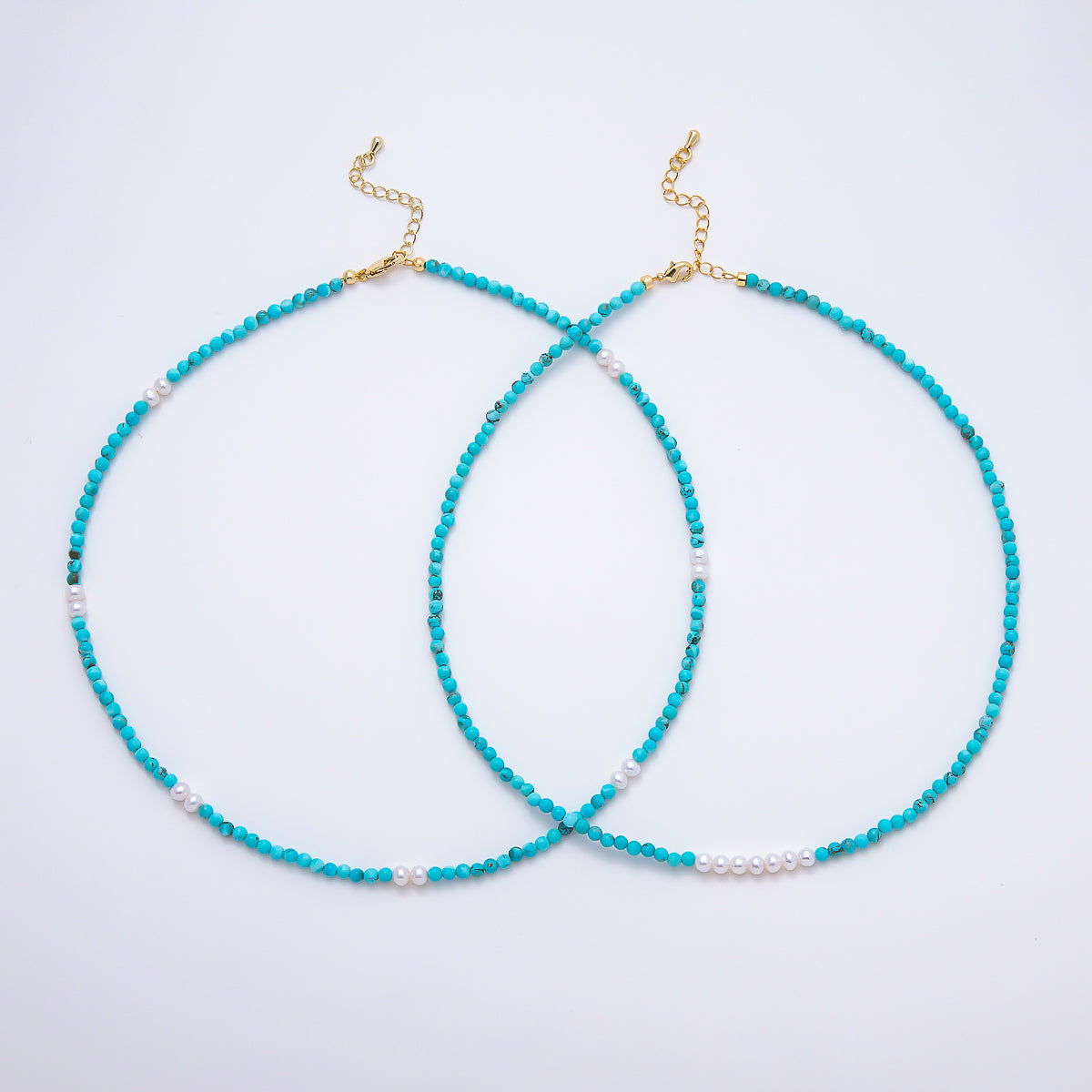 16K Gold Filled 4mm Shell Pearl Turquoise Gemstone Chain 16.5 Inch Necklace w. Extender | WA-00250 WA-00258