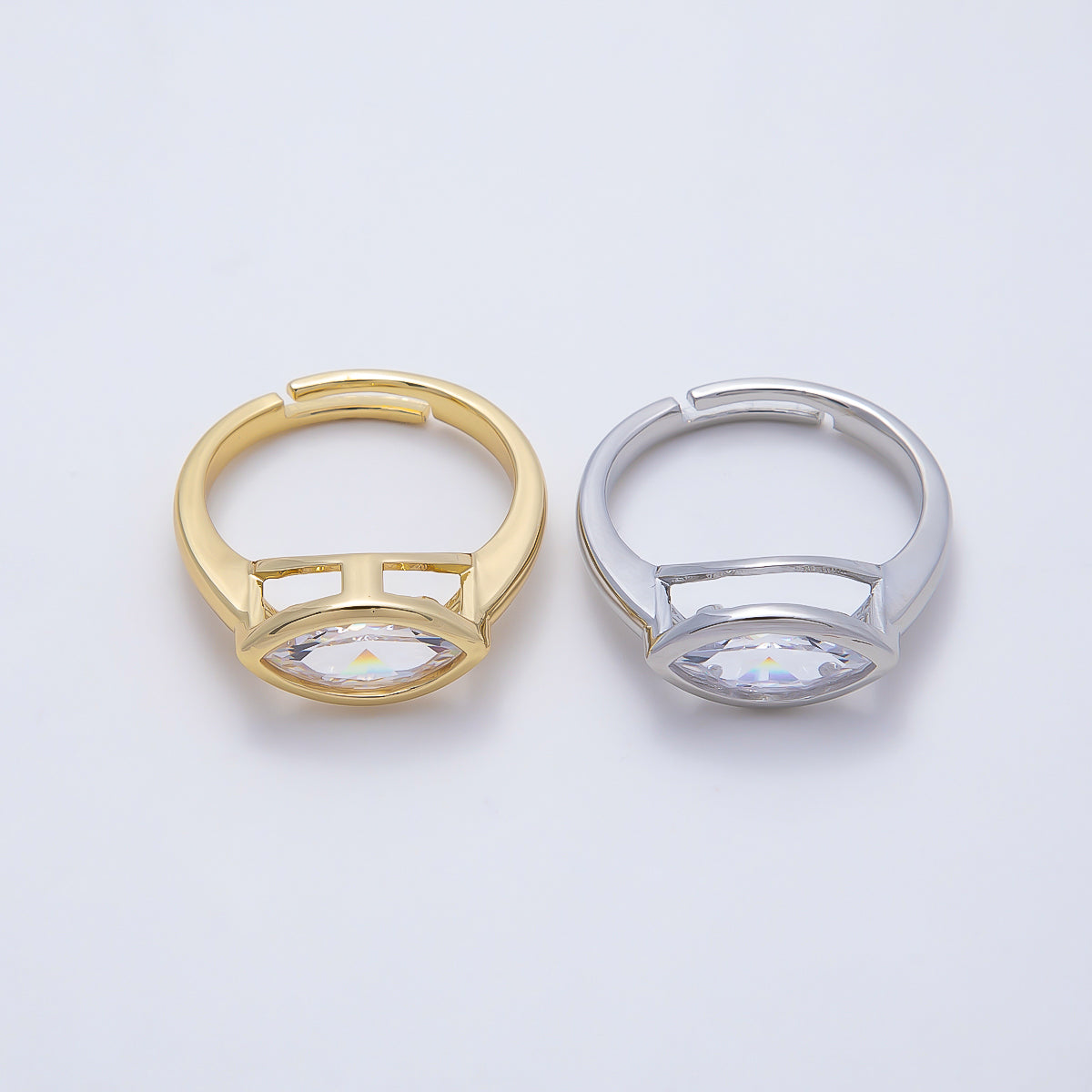 16K Gold Filled Clear CZ Marquise Bezel Ring in Gold & Silver | Rings-00299 Rings-00300