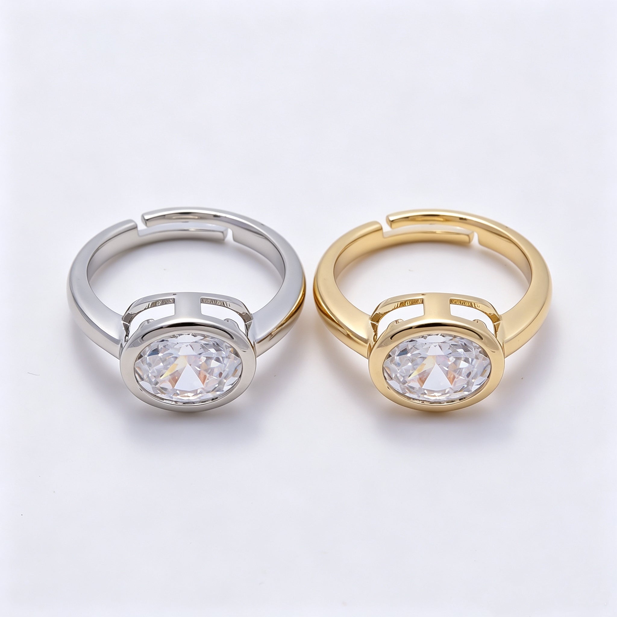 16K Gold Filled Clear CZ Oval Bezel Ring in Gold & Silver | Rings-00295 Rings-00296