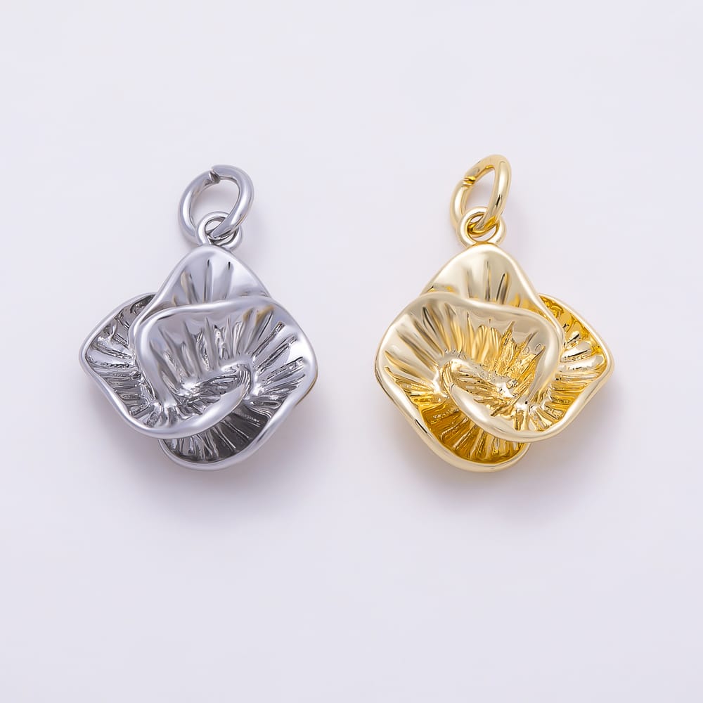 16K Gold Filled 16mm Organic 3D Wavy Mushroom Ribbed Charm | Charms-02142 - Charms-02143