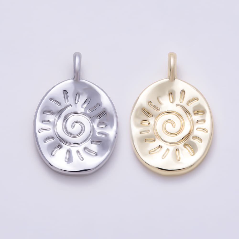 16K Gold Filled 16mm Celestial Engraved Sunburst Spiral Medallion Tag Charm | Charms-02148 - Charms-02149