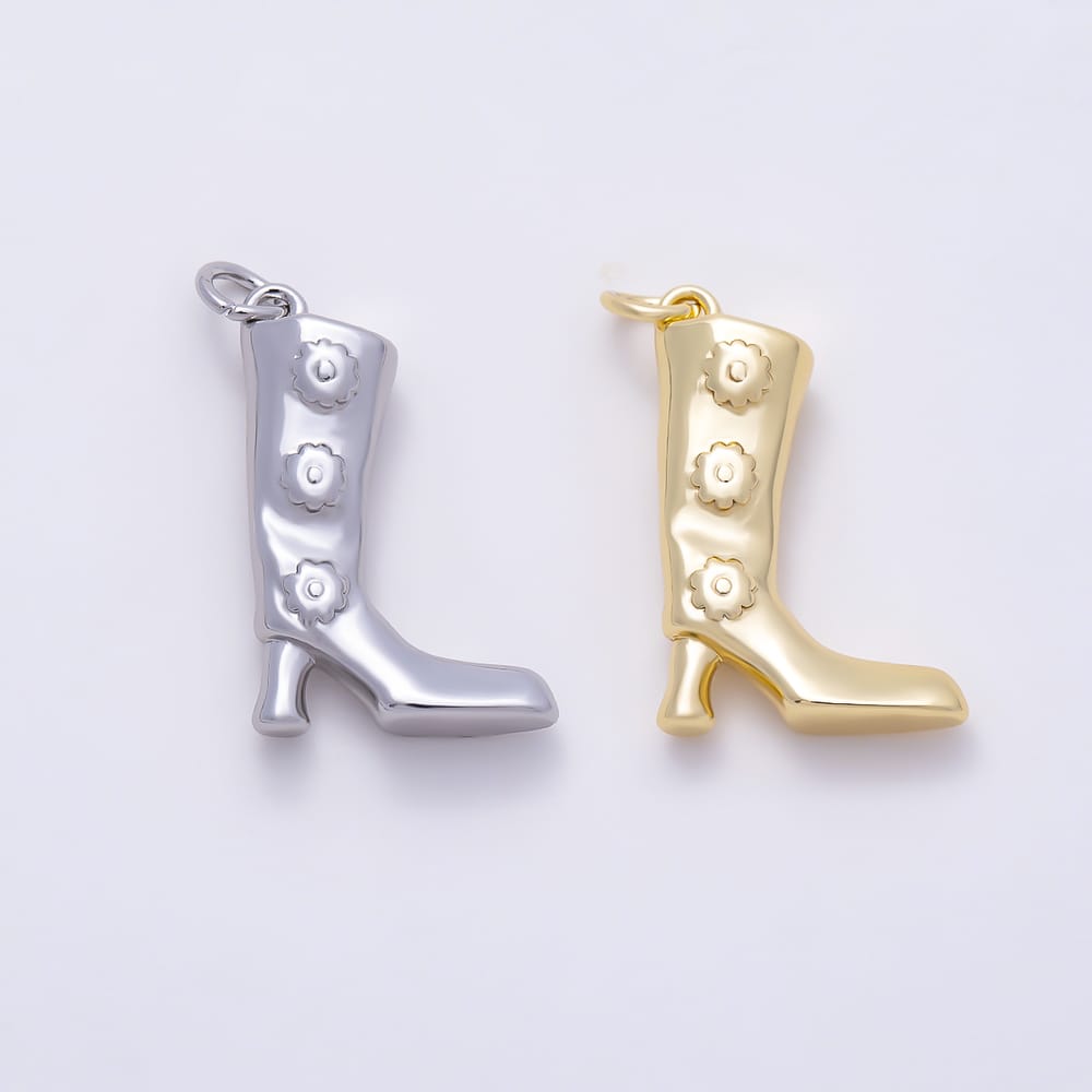 16K Gold Filled 23mm 3D High Heel Floral Boots Pendant | Charms-02134 - Charms-02135