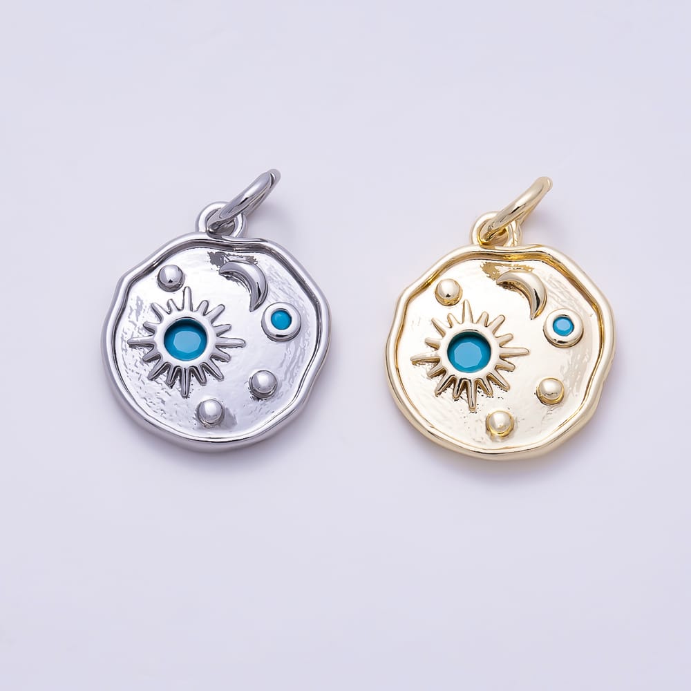 16K Gold Filled 15mm Turquoise CZ Irregular Organic Celestial Coin Charm | Charms-02119 - Charms-02120