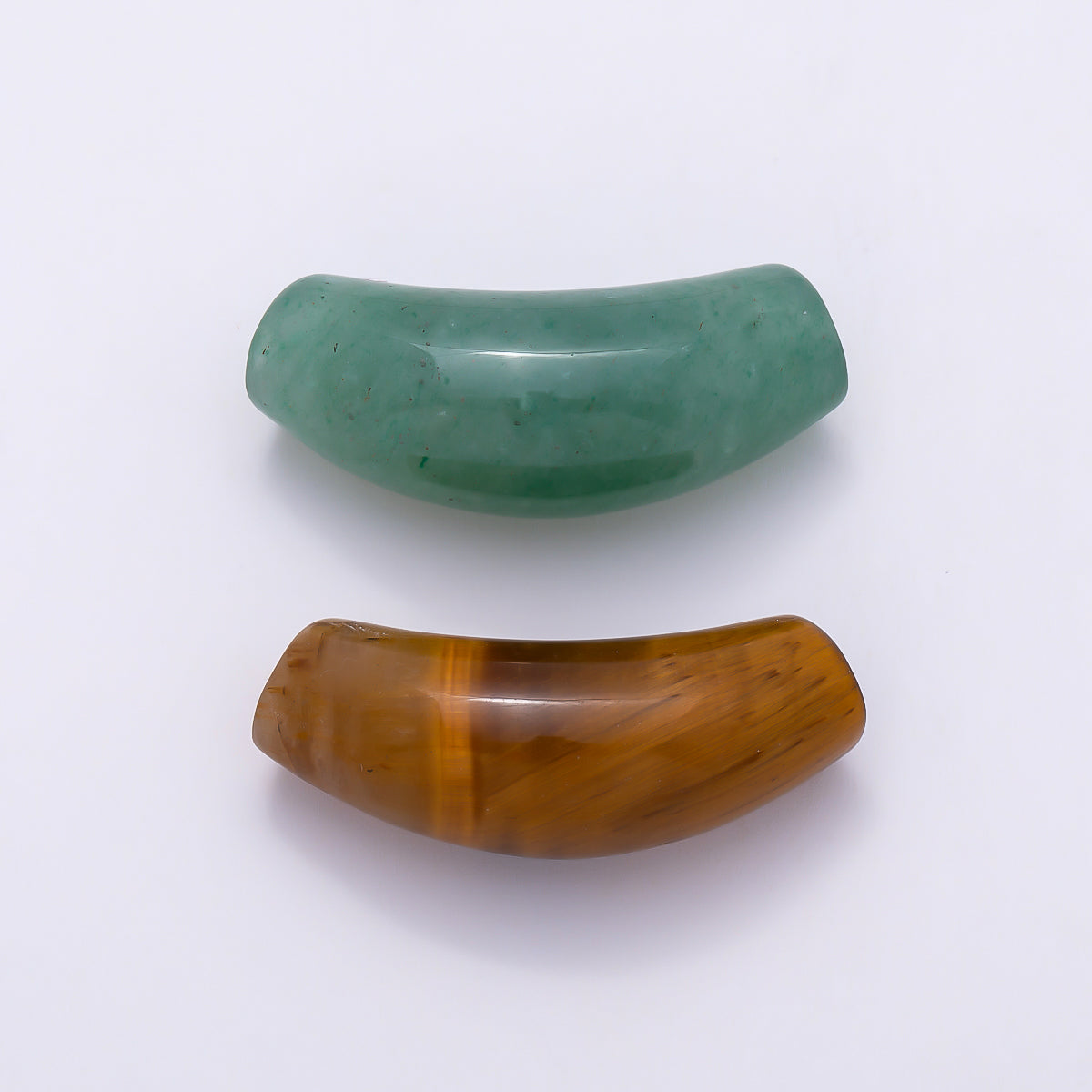 28mm x 12mm Tiger Eye, Aventurine Gemstone Slide Curved Tube Pendant | Beads-00529 Beads-00530