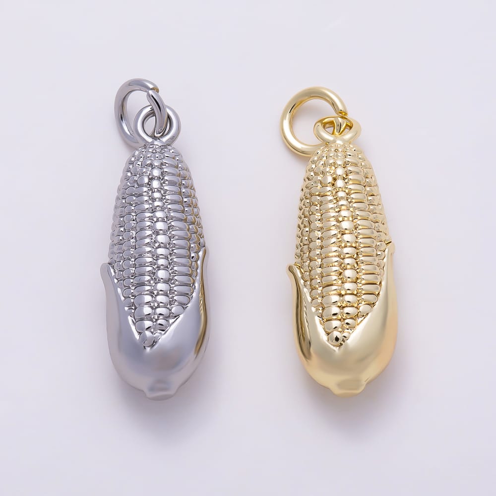 16K Gold Filled 21mm 3D Textured Sweet Corn Cob Charm | Charms-02127 - Charms-02128