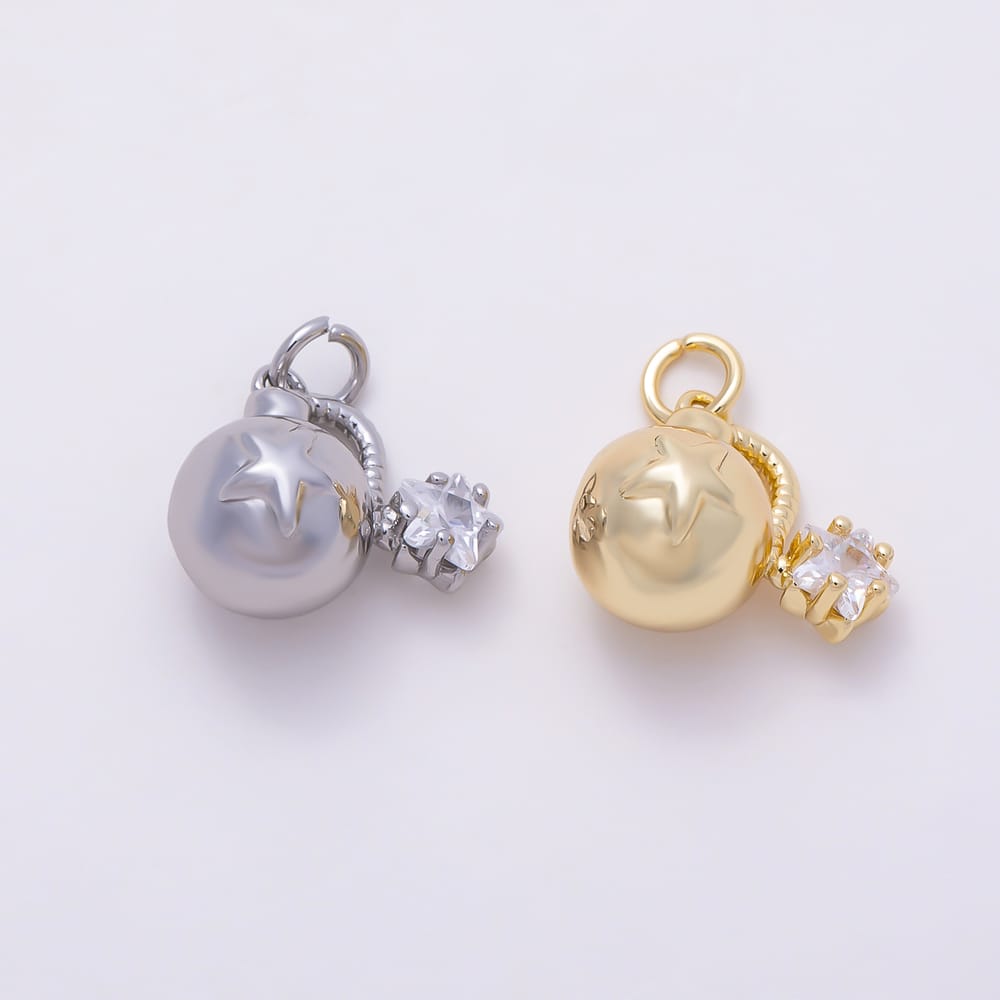 16K Gold Filled 15mm Star Cut Clear CZ 3D Cartoon Bomb Charm | Charms-02117 - Charms-02118