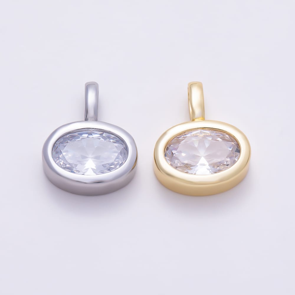16K Gold Filled 18mm Oval Cut Solitaire Clear CZ Bezel Set Pendant | Charms-02107 - Charms-02108