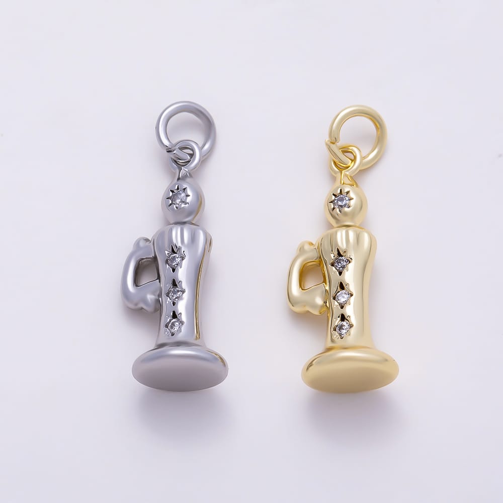 16K Gold Filled 20mm Clear CZ Vintage Candle Starburst Charm | Charms-02113 - Charms-02114