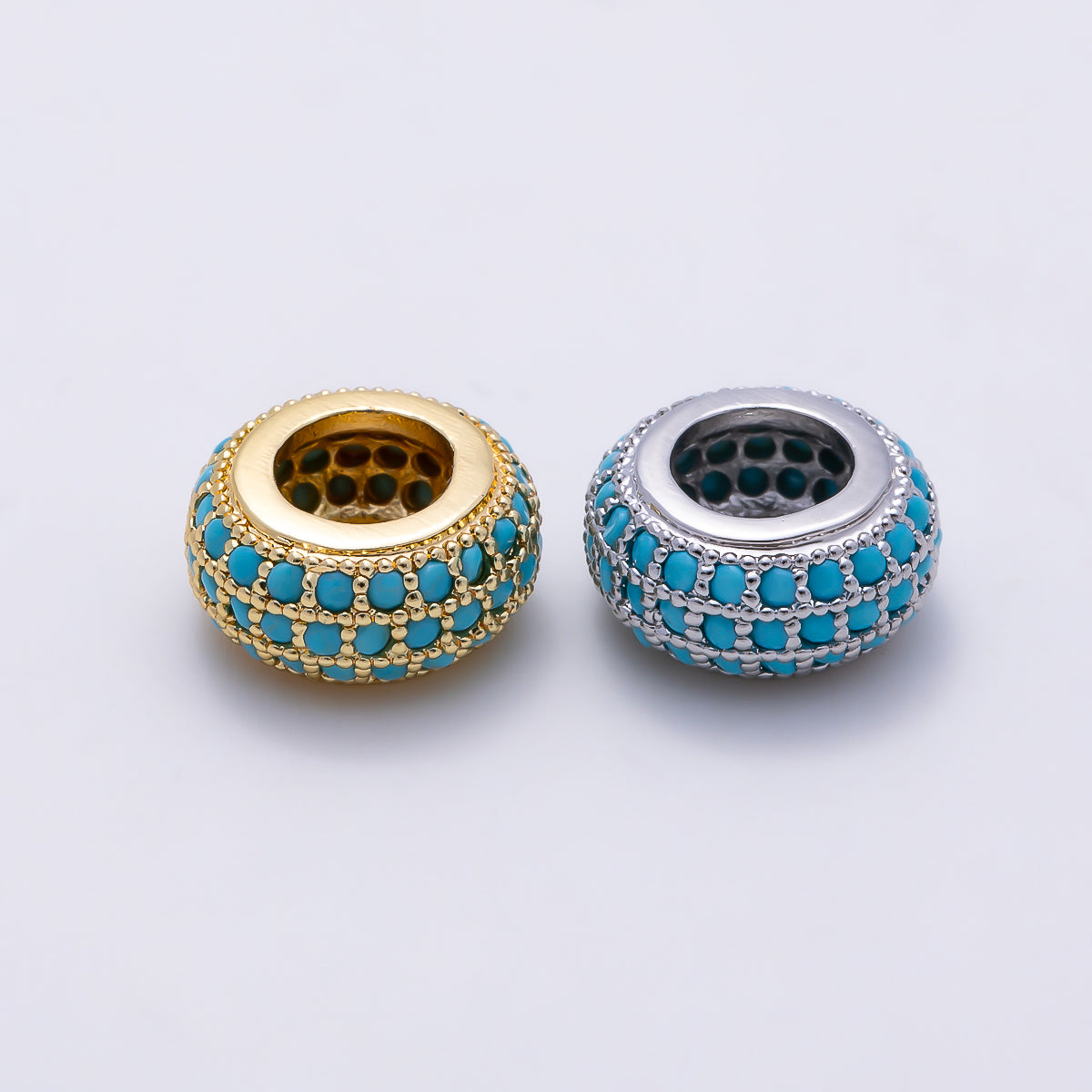 16K Gold Filled 5mm Turquoise Micro Paved Rondelle Bead in Gold & Silver | Beads-00518 Beads-00519