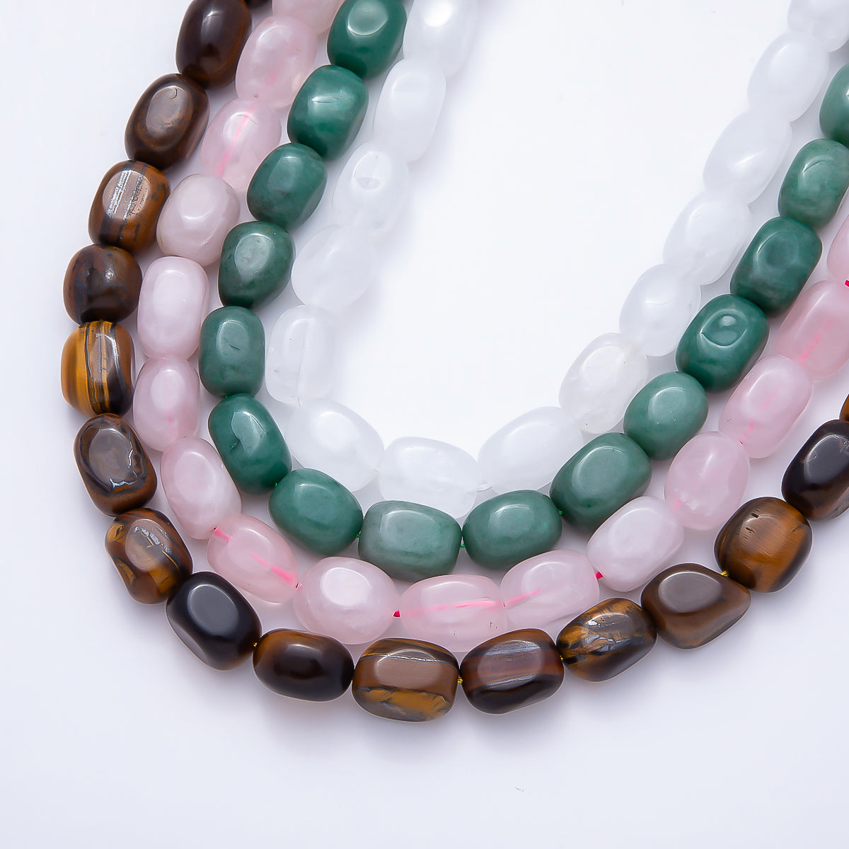 12mm White Quartz, Rose Quartz, Aventurine, Tiger Eye Rectangle Gemstone Bead Strand Finding | WA-00492 ~ WA-00496