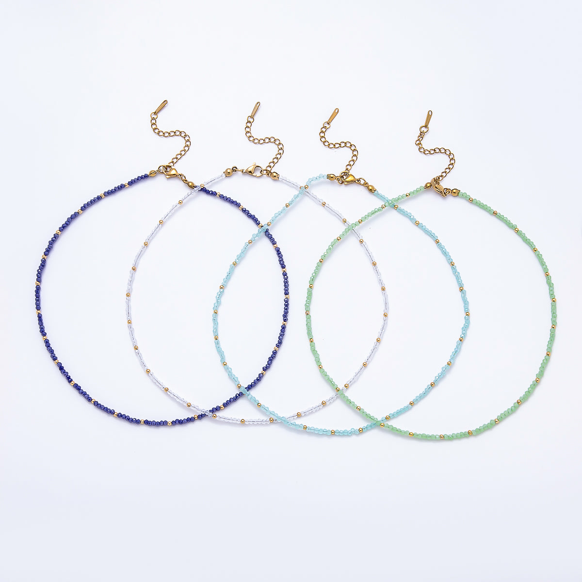 Handmade 2mm Blue, Clear, Light Blue, Green Multifaceted Crystal Gemstone Chain 16 Inch Necklace | WA-00562 WA-00582 WA-00654 WA-00660