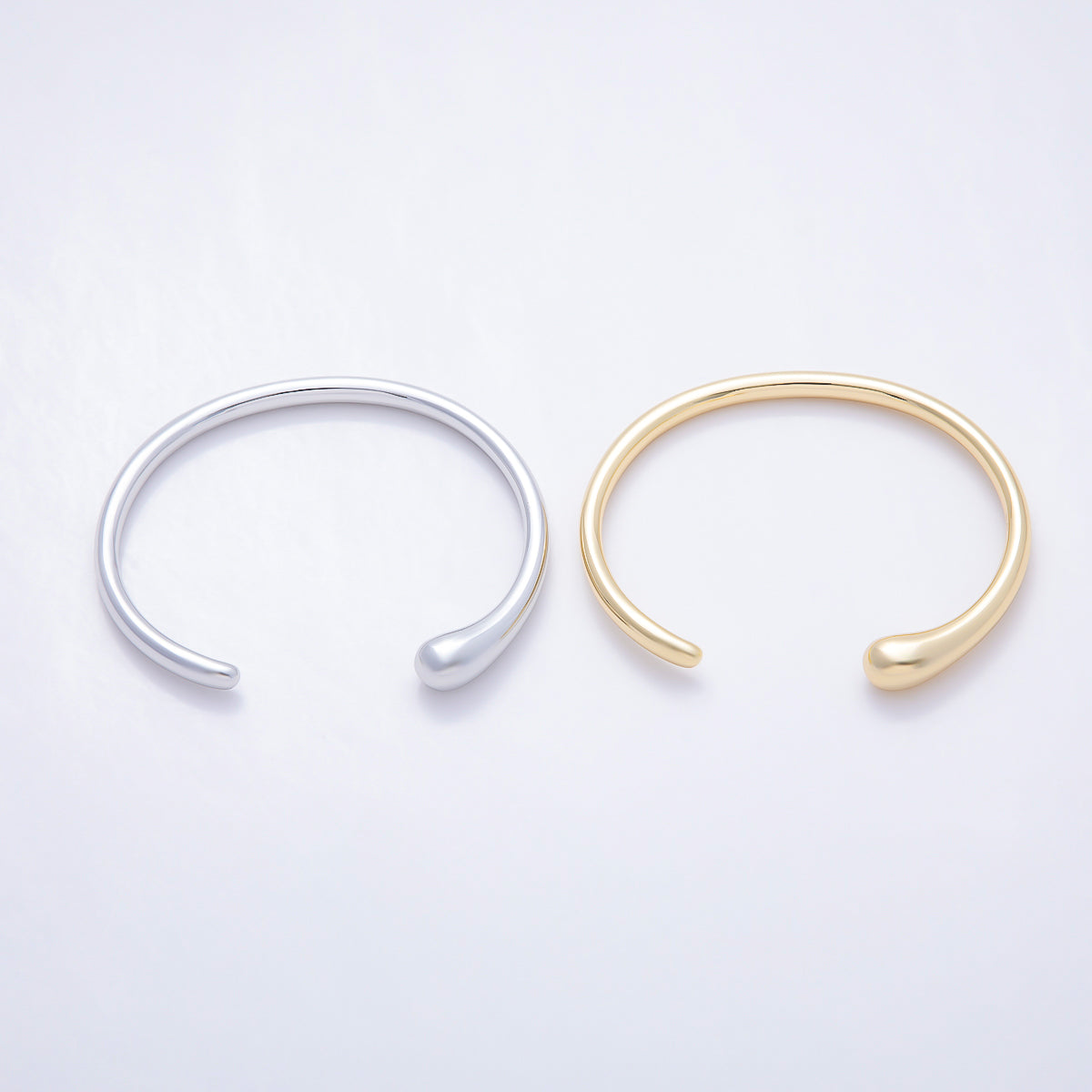 16K Gold Modern Sculptural Teardrop Open Cuff Bangle Adjustable Bracelet | WA-00455 - WA-00456