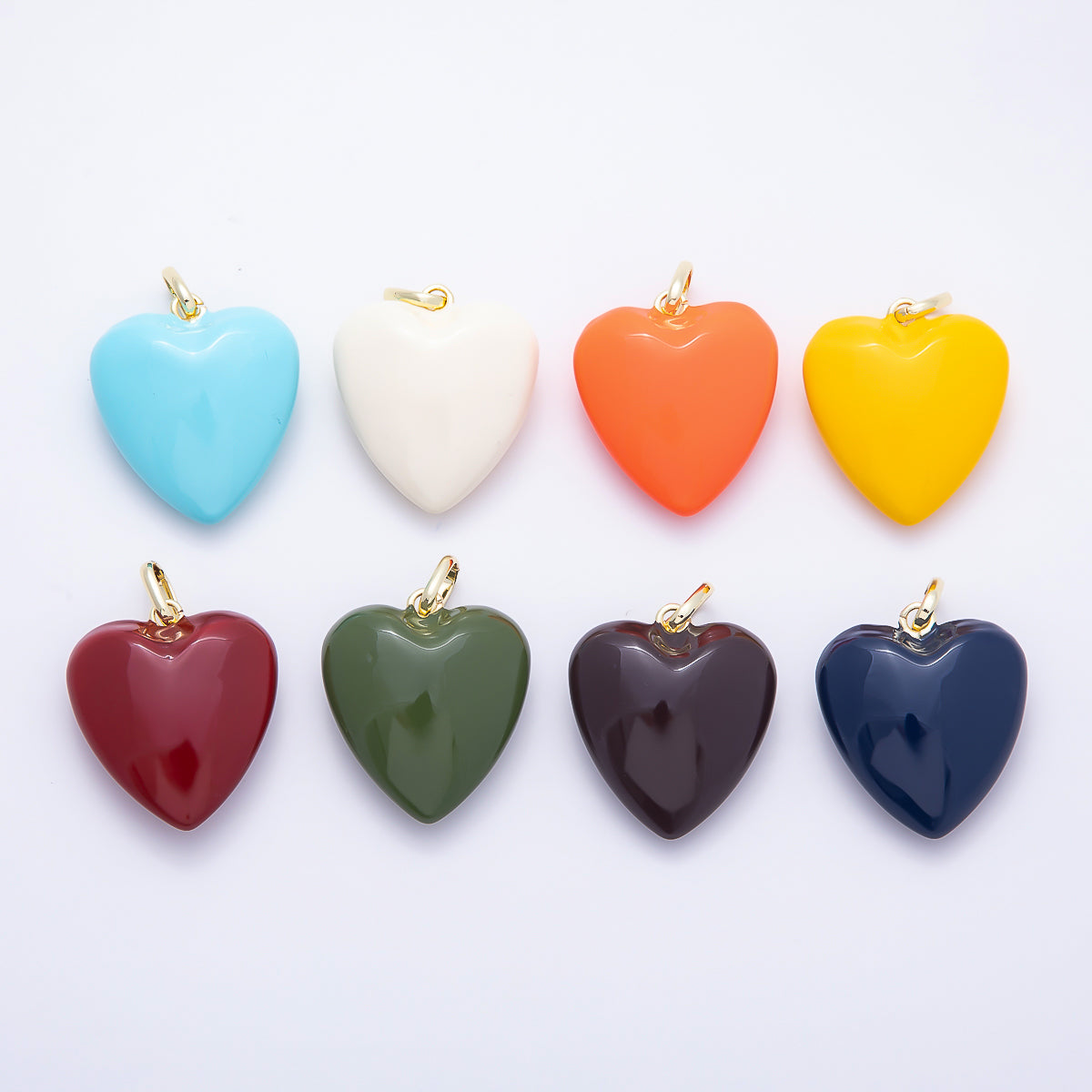 16K Gold Filled 36mm Colorful Glossy Enamel Puffy Heart Pendant | Charms-01668 - Charms-01675