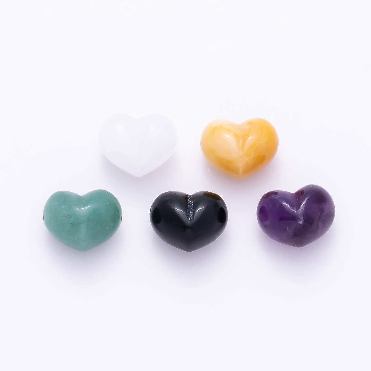 16K Gold Filled 15mm Natural Gemstone Puffy Heart Spacer Bead | Beads-00572 - Beads-00576