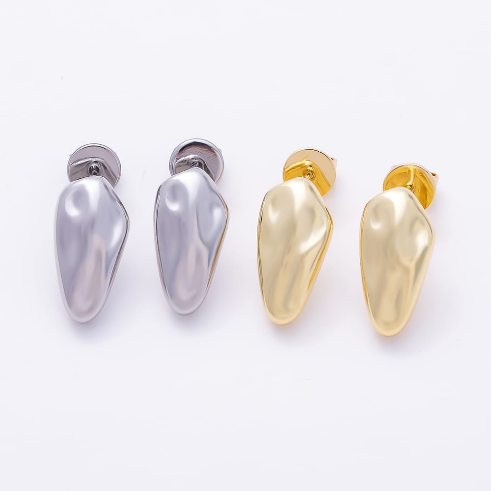 16K Gold Filled 17mm Molten Geometric Oblong Drop Stud Earring Findings in Gold & Silver | Findings-00627 Findings-00628