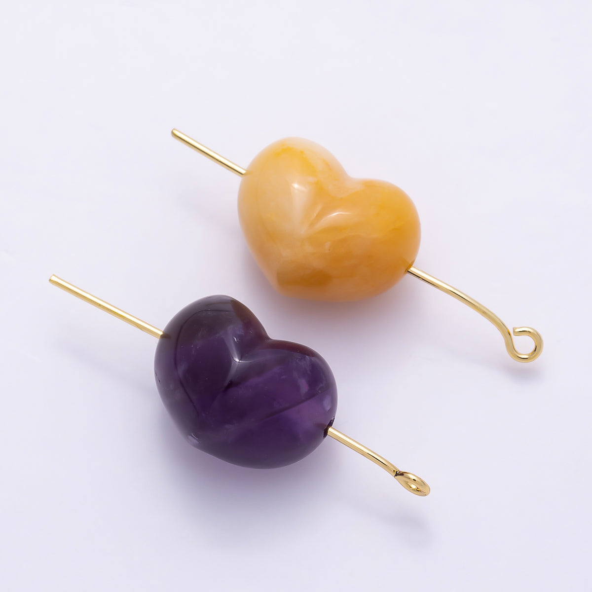 16K Gold Filled 15mm Natural Gemstone Puffy Heart Spacer Bead | Beads-00572 - Beads-00576