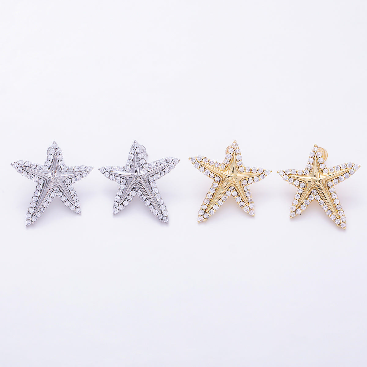 16K Gold Filled 29mm Micro Paved CZ Pentagram Statement Stud Earrings in Gold & Silver | Earrings-00866 - Earrings-00867