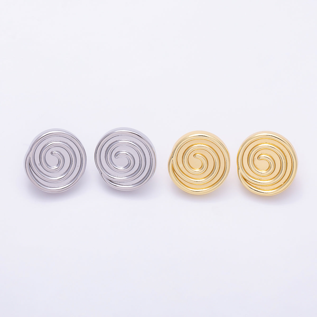 16K Gold Filled 20mm Plain Concentric Spiral Swirl Dome Statement Stud Earrings in Gold & Silver | Earrings-00868 - Earrings-00869