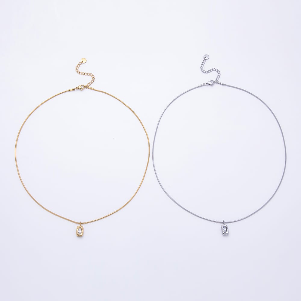 Stainless Steel 15mm Clear Marquise CZ Molten Snake Chain 18 Inch Necklace in Gold & Silver | WA-00164 WA-00165