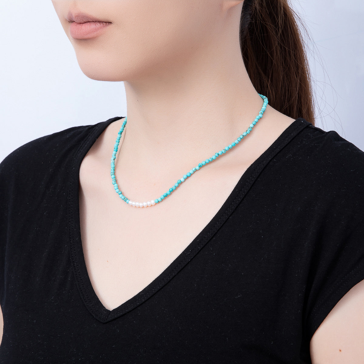 16K Gold Filled 4mm Shell Pearl Turquoise Gemstone Chain 16.5 Inch Necklace w. Extender | WA-00250 WA-00258