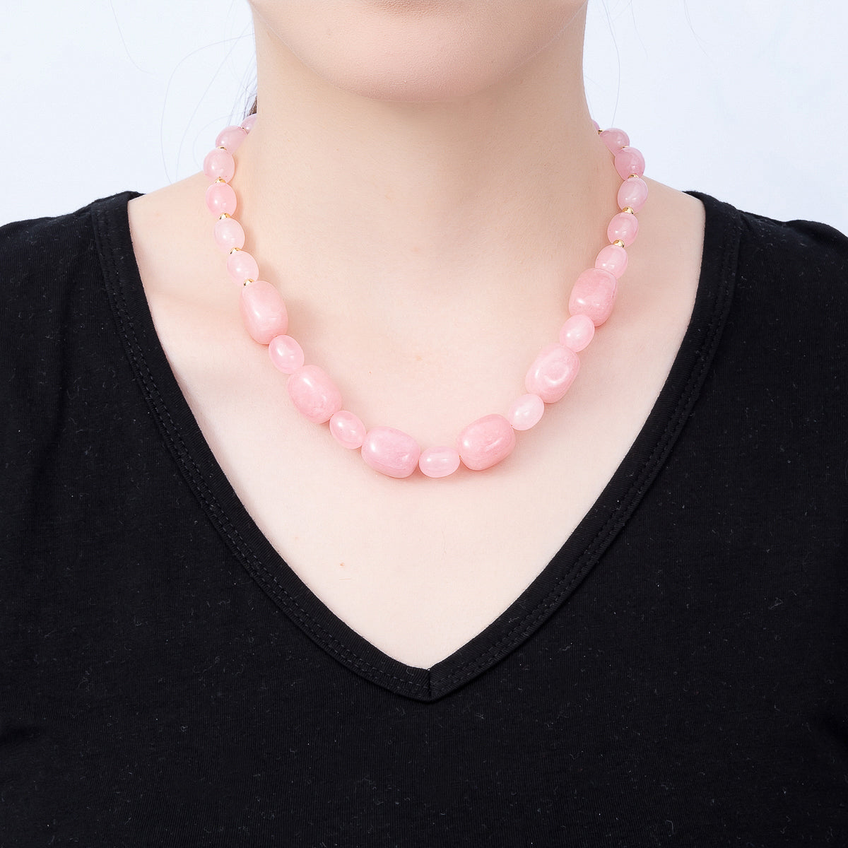 Handmade 16K Gold Filled 15mm Pink Quartz Gradient Rectangle Gemstone Chain 19 Inch Necklace w. Push Gate Charm Holder | WA-01503