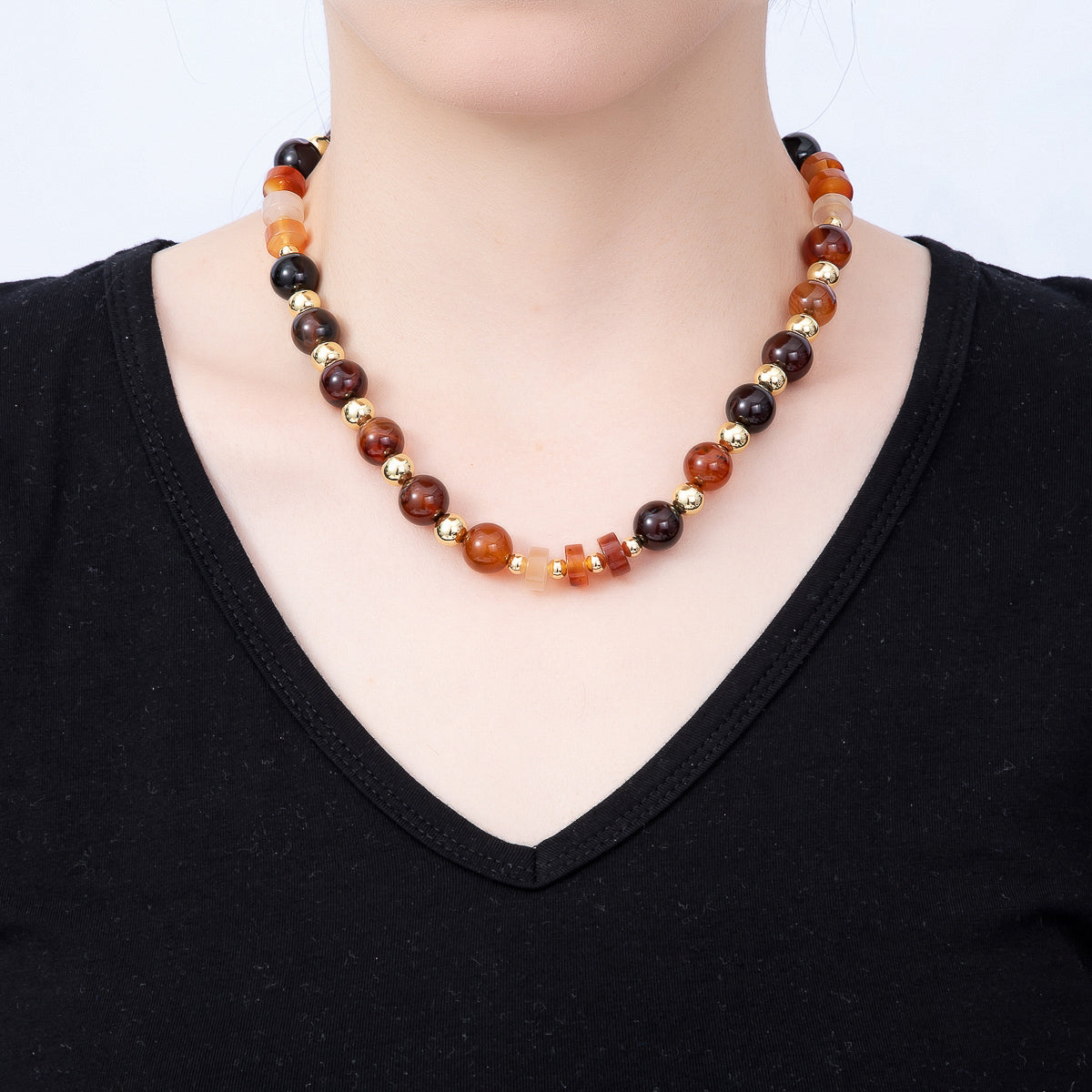 16K Gold Filled 10.5mm Red Carnelian Tube Bead Round Gemstone Chain w. Dual Push Gate | WA-02090