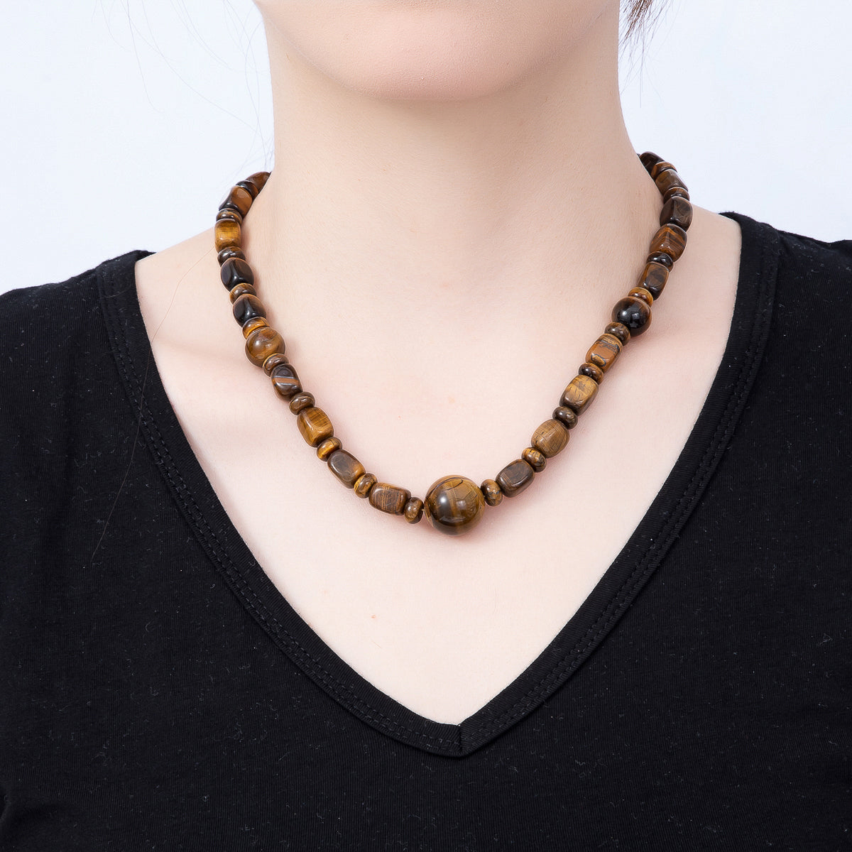 16K Gold Filled 12mm Tiger Eye Rondelle Rectangle Geometric Gemstone Chain 18 Inch Necklace | WA-02108