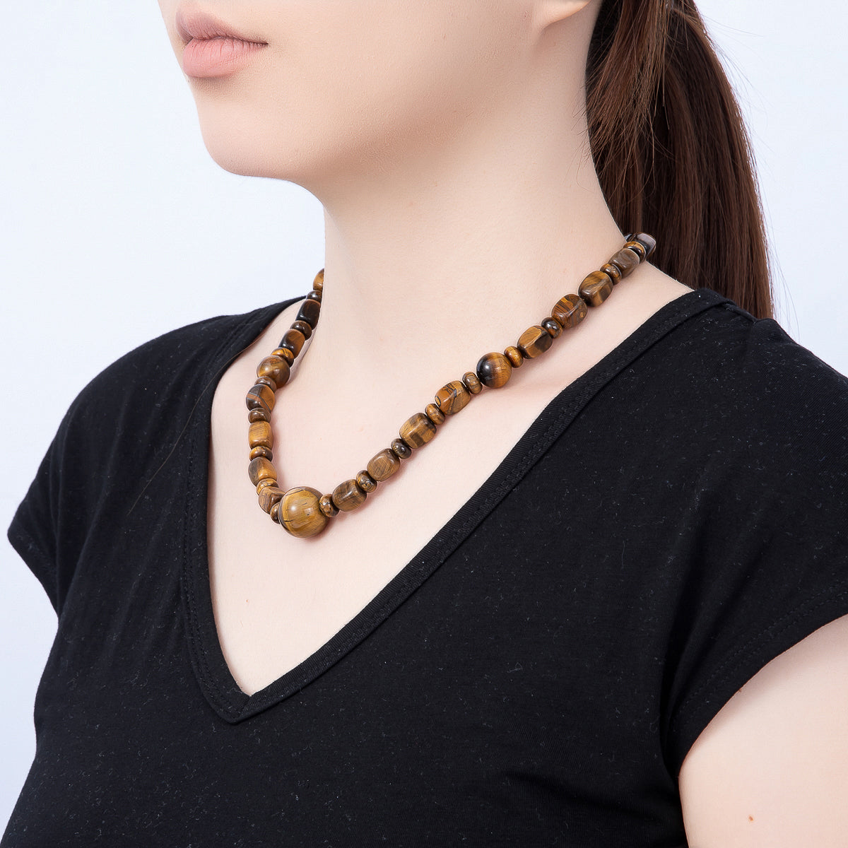 16K Gold Filled 12mm Tiger Eye Rondelle Rectangle Geometric Gemstone Chain 18 Inch Necklace | WA-02108