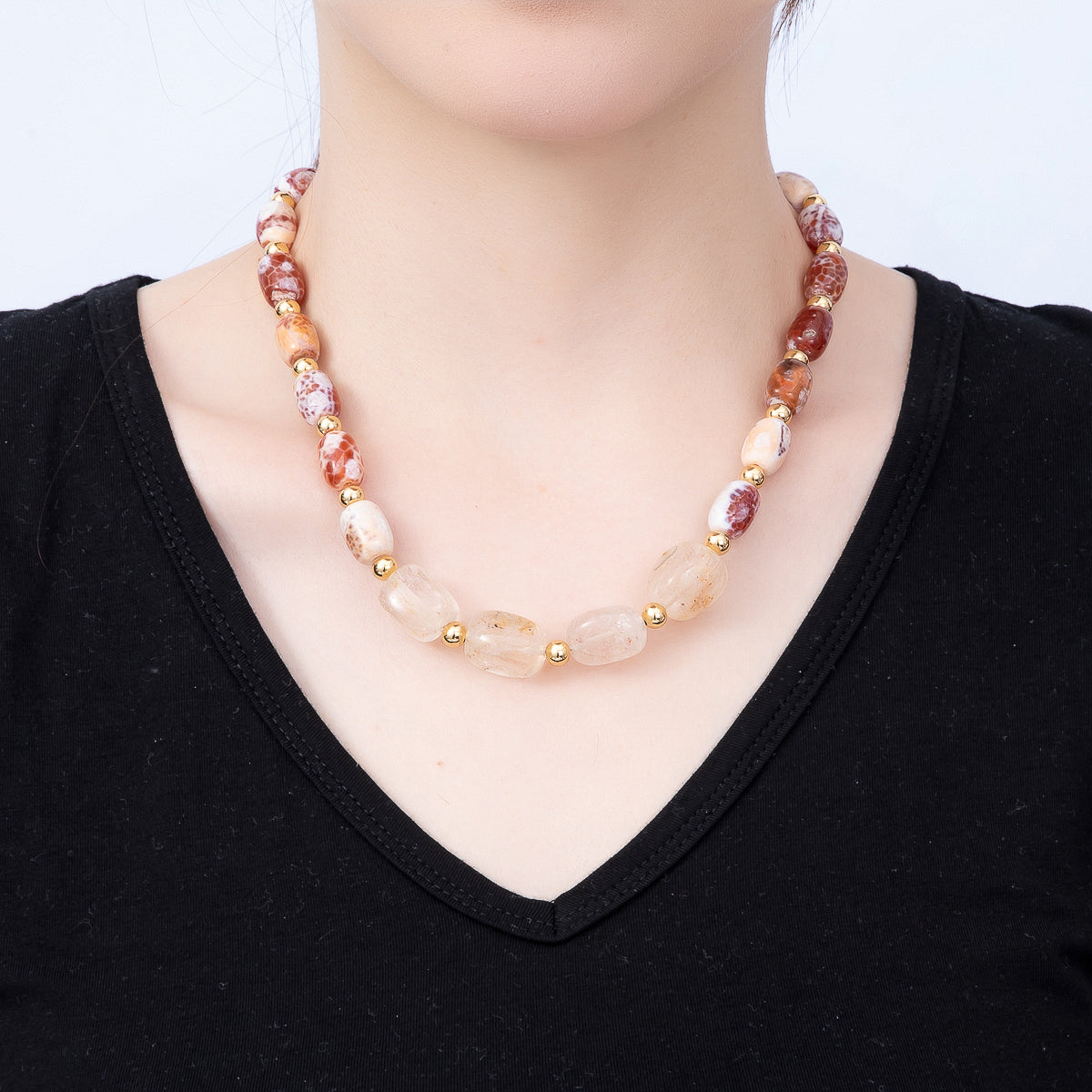 16K Gold Filled 10.5mm Red Jasper Bead Rectangle Gemstone Chain 19 Inch Necklace w. Dual Push Gate | WA-00048