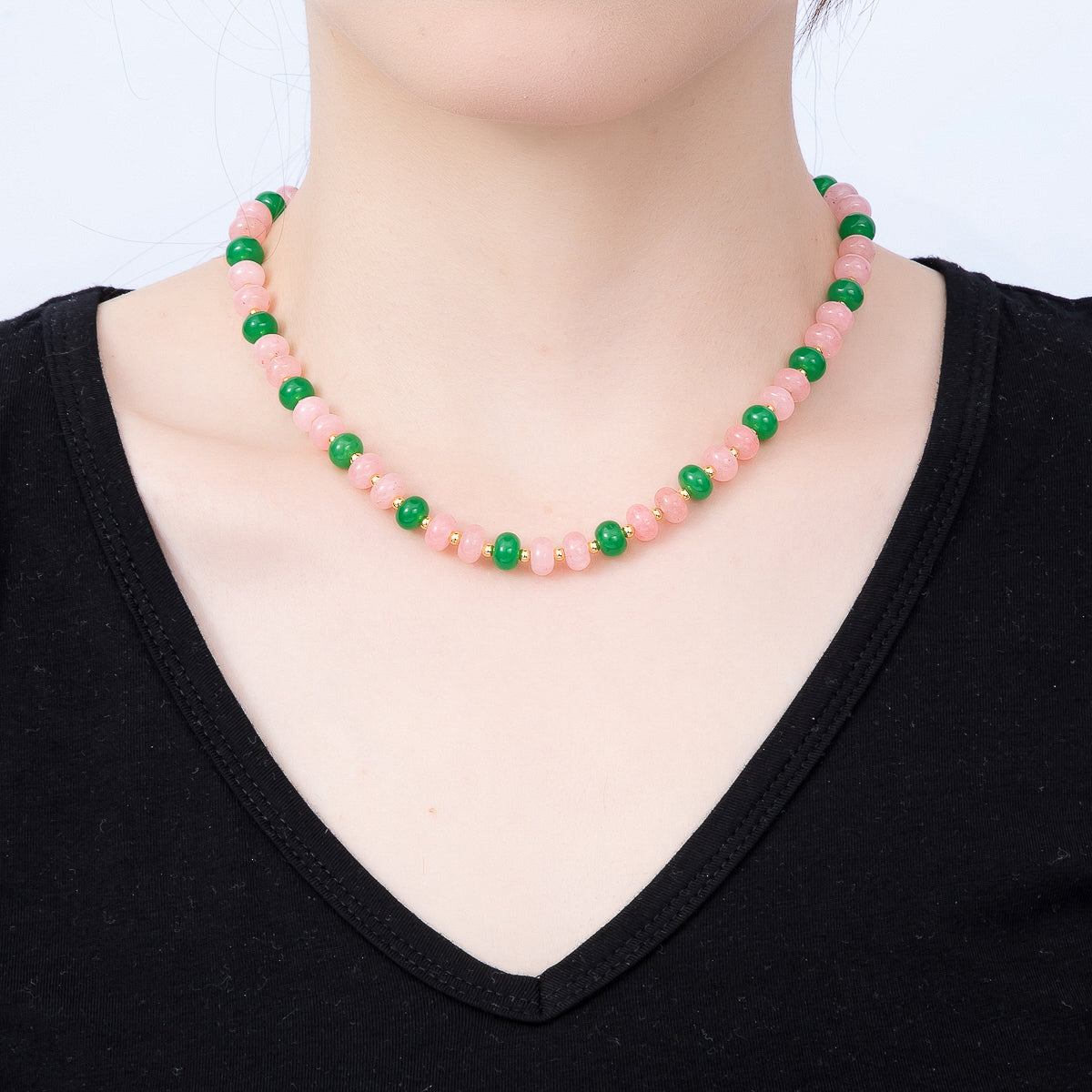 16K Gold Filled 3.3mm Bead Rondelle Gemstone Chain 17 Inch Necklace w. Dual Push Gate | WA-02161