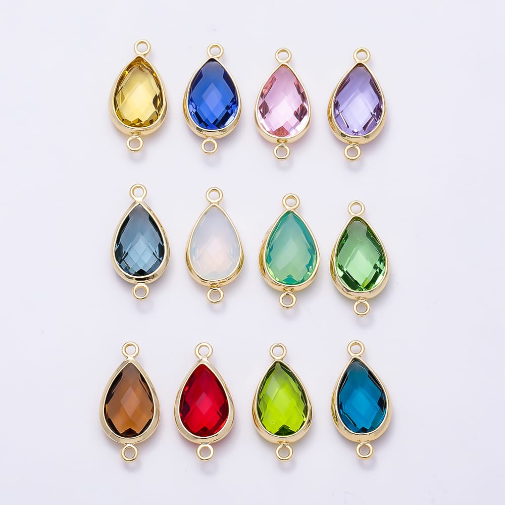 16K Gold Filled 18mm Multifaceted Teardrop Crystal Birthstone Connector | Connectors-00057 ~ Connectors-00068