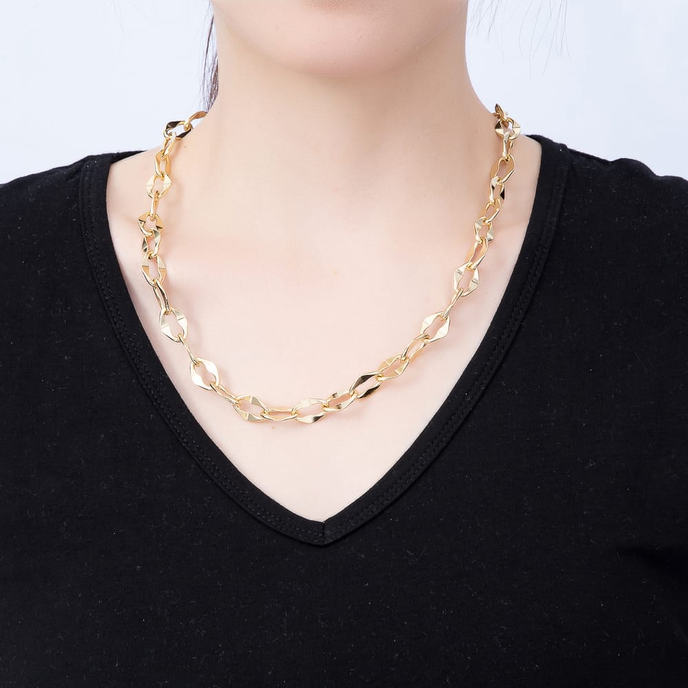 Stainless Steel 11.5mm Minimalist Edged Geometric Chain 23 Inch Necklace | WA-01664