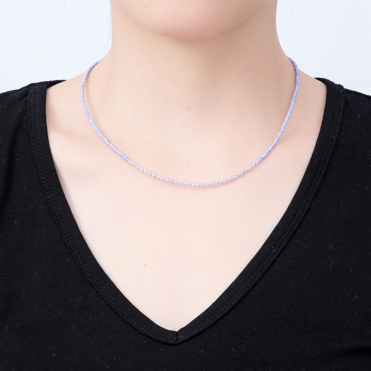 Stainless Steel Gold PVD 2mm Purple Silver Seed Bead Gemstone Chain 17 Inch Necklace | WA-00882