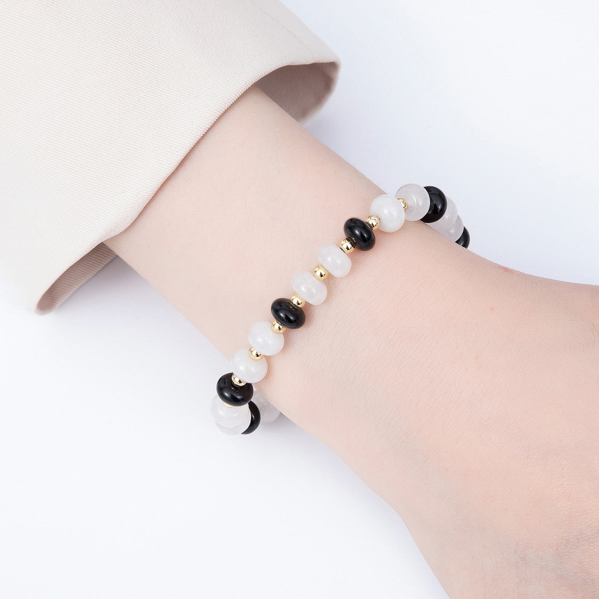 16K Gold Filled 3.3mm Bead Rondelle Gemstone Chain 7.5 Inch Bracelet w. Dual Push Gate | WA-02207