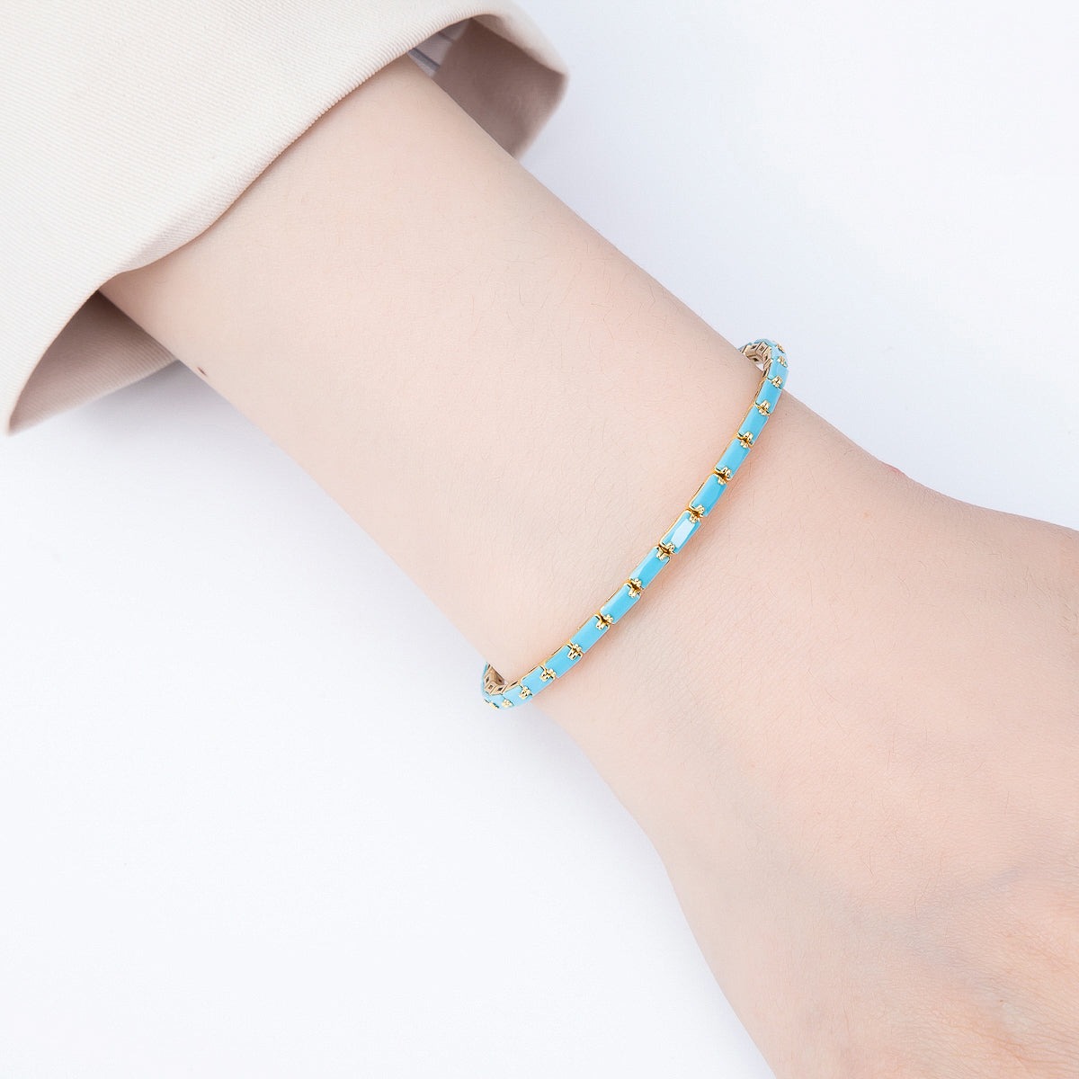 16K Gold Filled 3mm Turquoise Baguette Cuff Bracelet in Gold & Silver | WA-02373 WA-02444