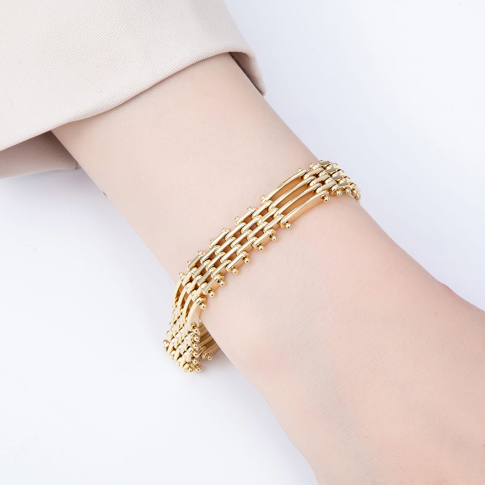 14K Gold Filled 12mm Minimalist Geometric Panther Chain 7.5 Inch Bracelet | WA-01497