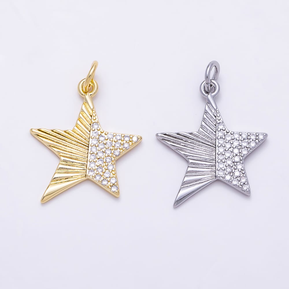 16K Gold Filled 20mm Sunburst Micro Paved CZ Celestial Star Charm in Gold & Silver | Charms-02211 Charms-02212