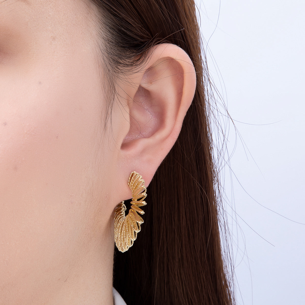 16K Gold Filled 34mm Sunburst Textured Open C- Hoop Earrings in Gold & Silver | Earrings-00809 - Earrings-00810