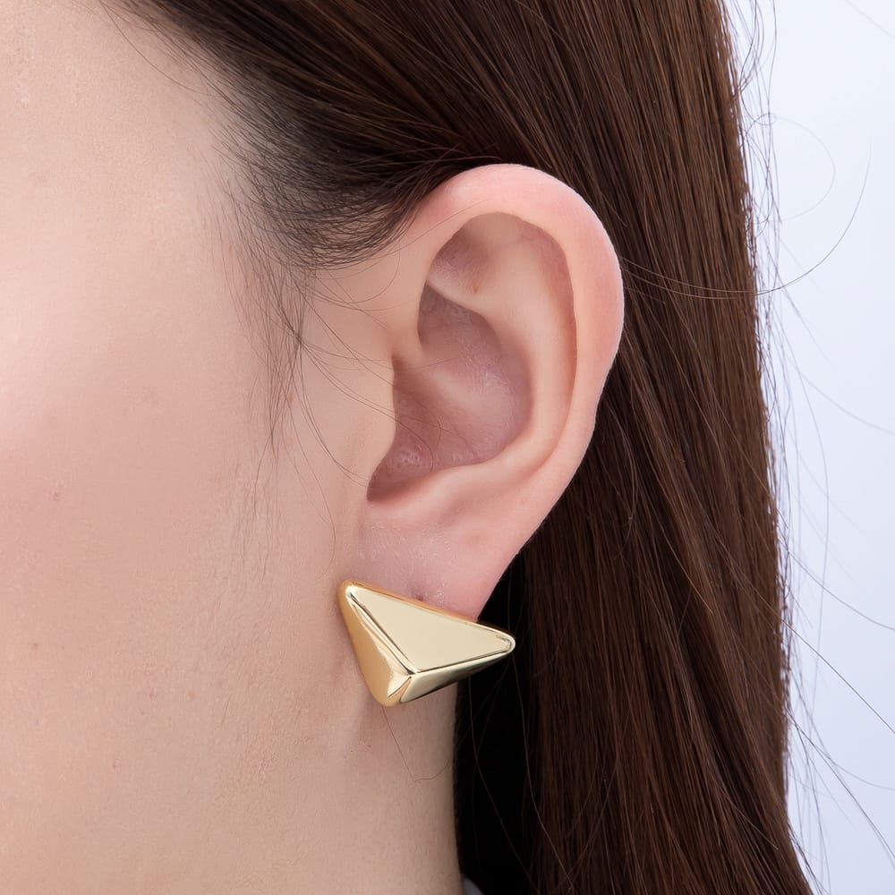 16K Gold Filled 25mm Puffy Inverted Triangular Geometric Statement Stud Earrings| Earrings-00820