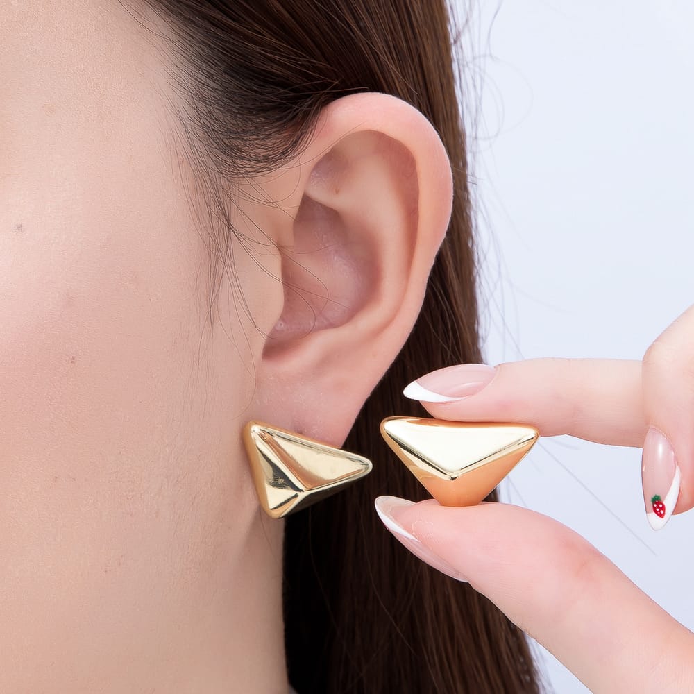 16K Gold Filled 25mm Puffy Inverted Triangular Geometric Statement Stud Earrings| Earrings-00820