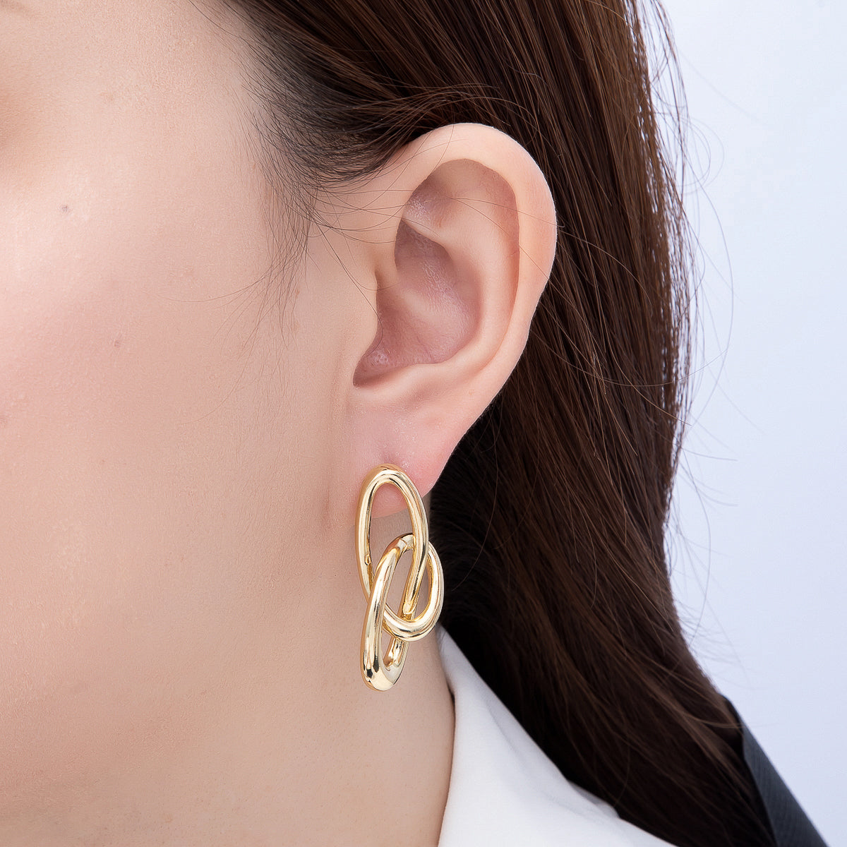 16K Gold Filled 38mm Chunky Interlocking Double Oval Link Drop Earrings | Earrings-00805