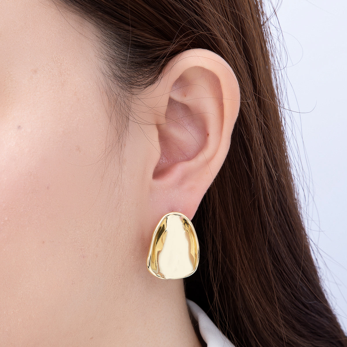 16K Gold Filled 25mm Oval Concave Dome Minimalist Geometric Stud | Earrings-00801