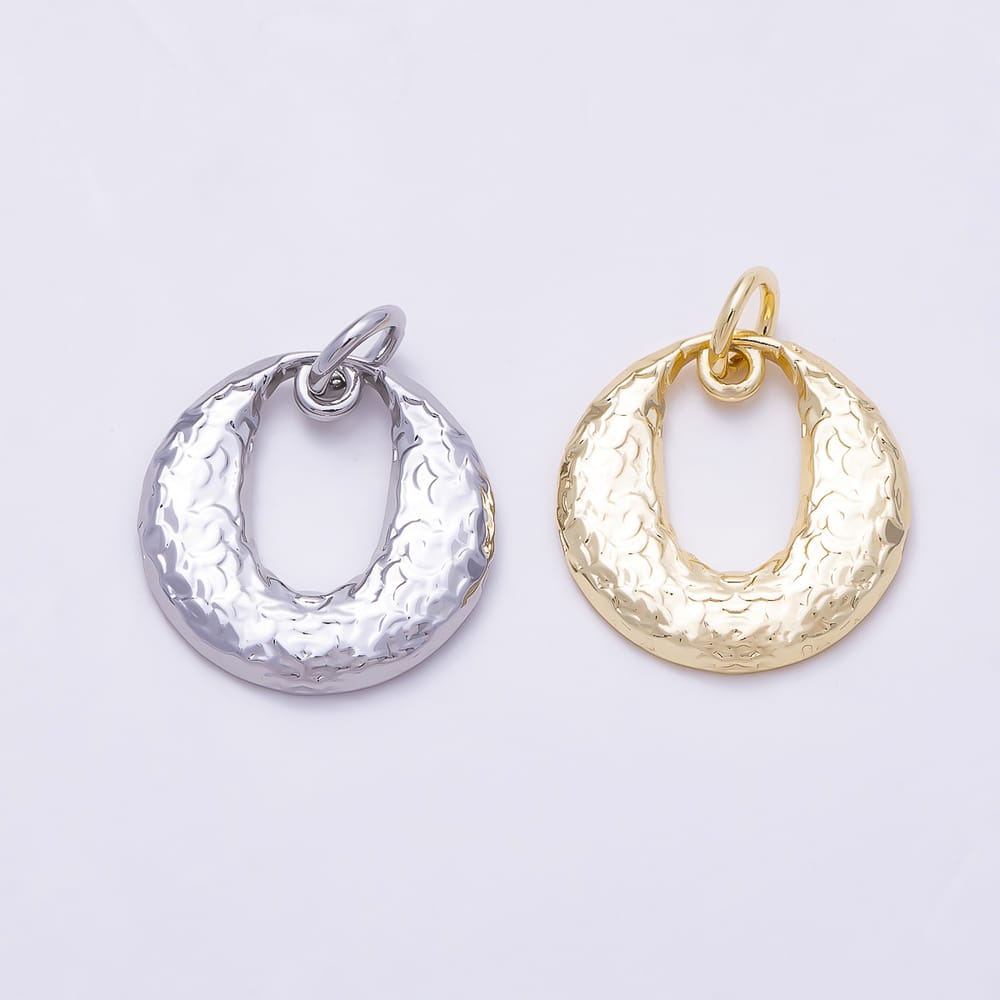 16K Gold Filled 14mm Hammered Textured Open Round Charm in Gold & Silver | Charms-02251 Charms-02252