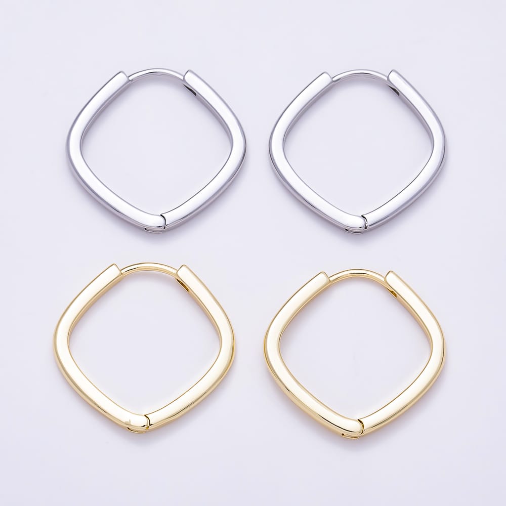 16K Gold Filled 25mm Plain Cushion Square Huggie Hoop Earrings | Earrings-00957 - Earrings-00958