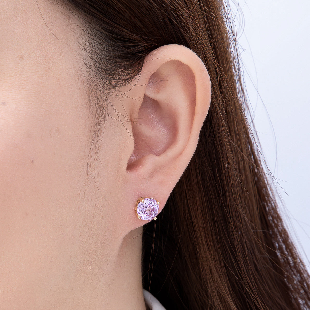 16K Gold Filled 8mm Clear, Purple, Pink CZ Prong Hexagon Round Stud Earrings | Earrings-00716 ~ Earrings-00719