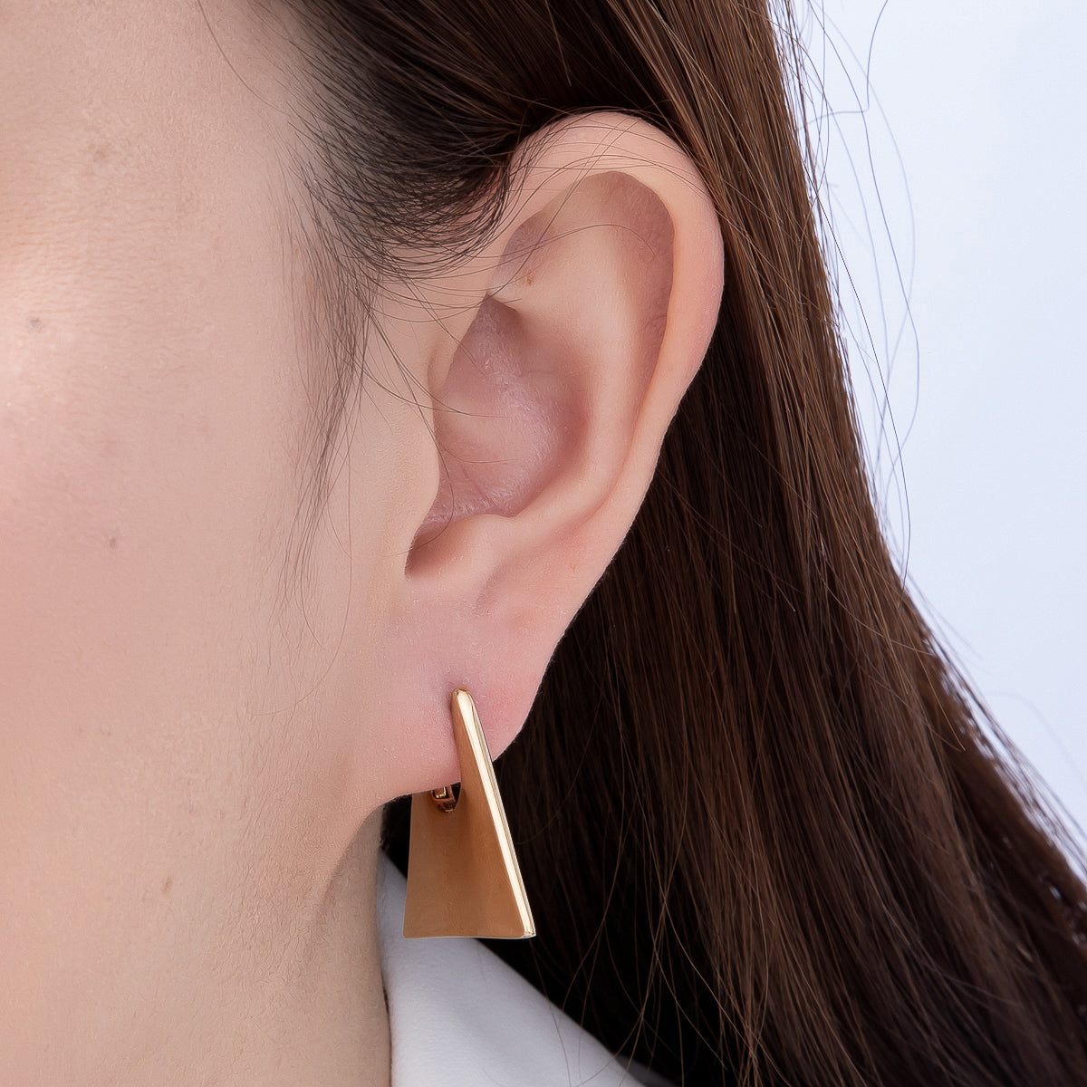 Stainless Steel 30mm Thin Minimalist Geometric Triangle Hoop | Earrings-00742