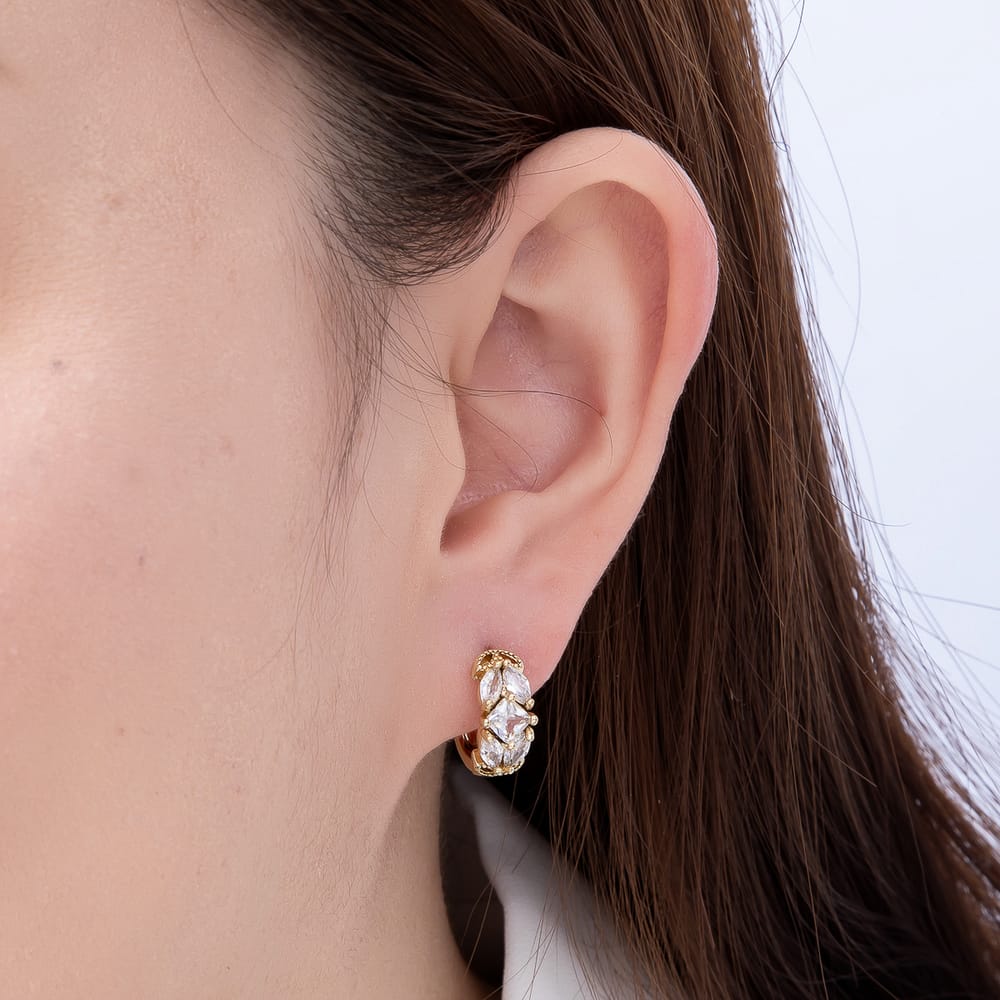 14K Gold Filled 15mm Clear CZ Marquise Rhombus Cluster Huggie | Earrings-01109
