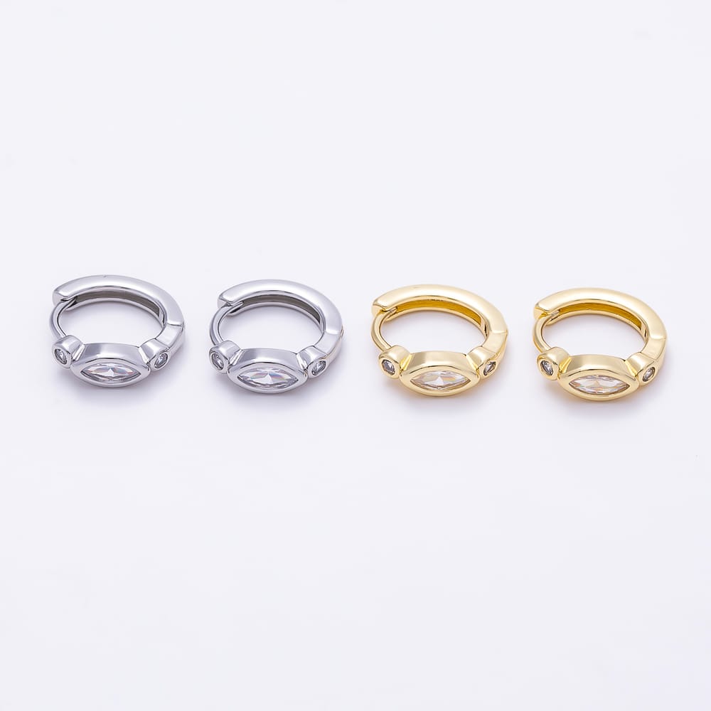 Dainty 16K Gold Filled 13mm Marquise CZ Huggie Hoop Earrings Gold & Silver | Earrings-01082
